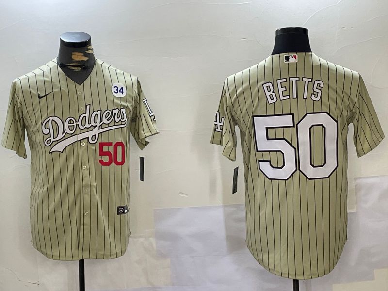 Men Los Angeles Dodgers 50 Betts Green Stripe Game 2024 Nike MLB Jersey style 2